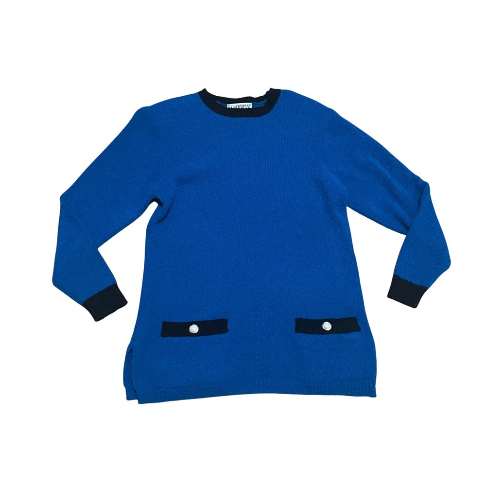 VTG SK & Company Royal Blue Wool Blend Sweater Contrast Trim Pearl Buttons M